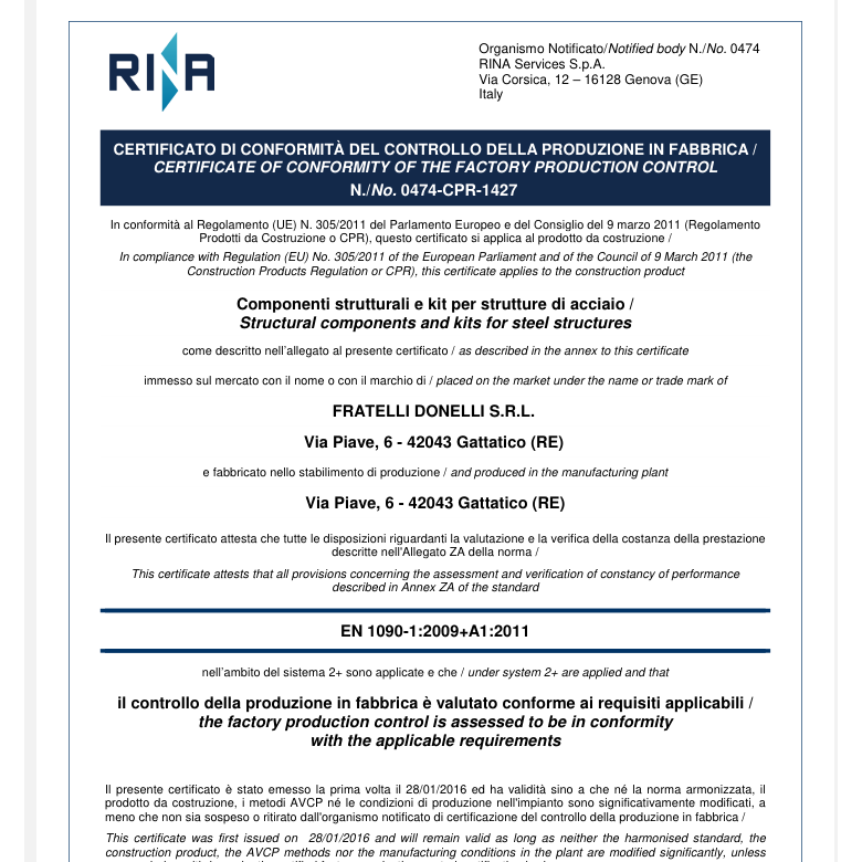 Azienda Certificata EN 1090 EXC3